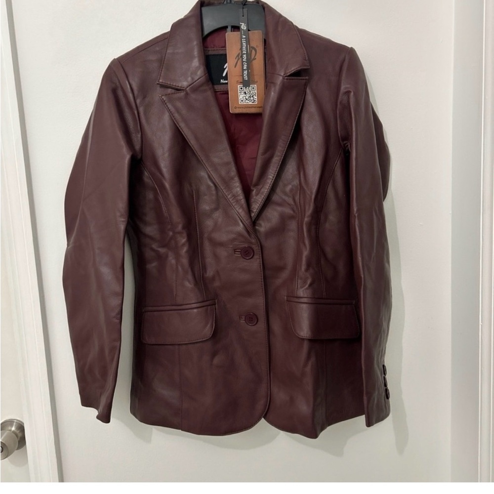 Women's Burgundy Leather Blazer Jacket